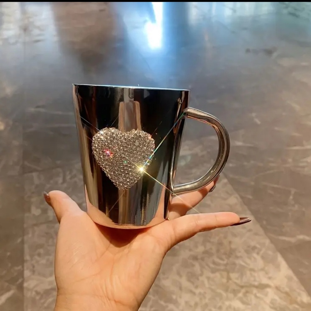 Silver Mug with Rhinestone Heart NIB - Picture 2 of 2